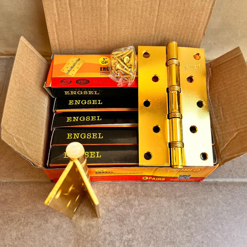 Paket 6 biji engsel 5 inch GOMEO engsel pintu rumah 1 set besar tebal 2,5 mm engsel khusus pintu