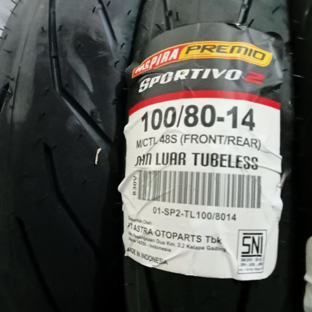 (Aspira Premio) Ban Luar Aspira Premio Sportivo 2 100/80/14 tubeless motor ASPIRA PREMIO - SPORTIVO