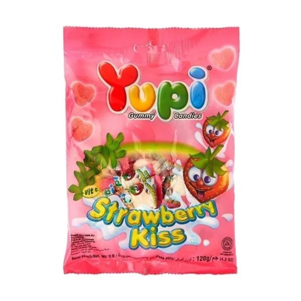 Yupi Strawberry Kiss Love Bag 120gr Isi 50pcs / Pack Permen Rasa Stroberi Candy Chewy