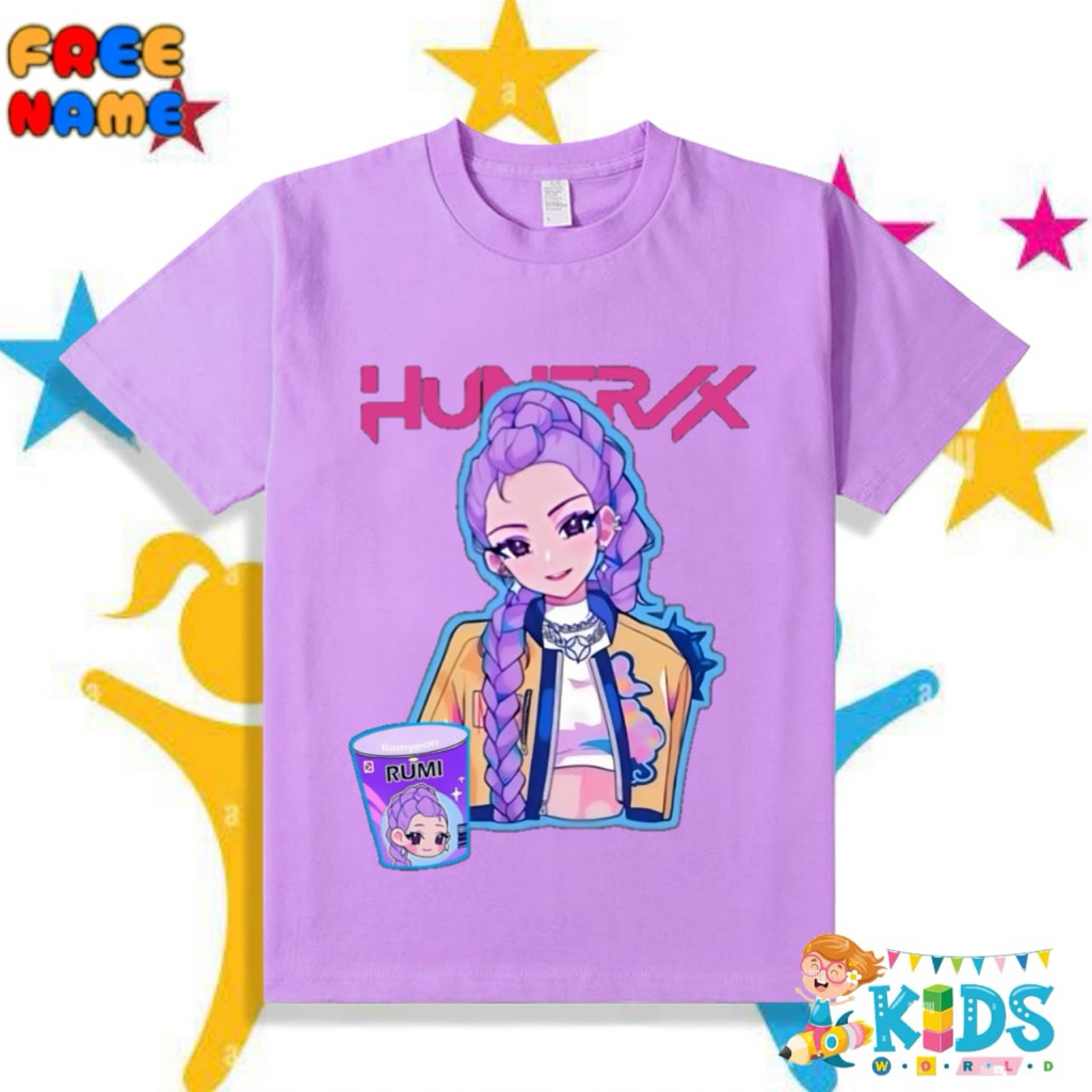 Kaos Anak Kpop Demon Hunter Huntrix/Baju Anak Gambar Demon Hunter karakter Rumi Terbaru Gratis Nama