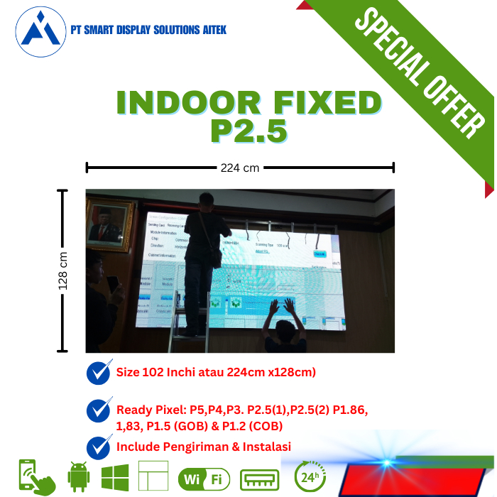 Jual Led Videotron Indoor P2.5 Murah Lengkap Module Cabinet Hight Quality Ruang Meeting Aula Serbagu