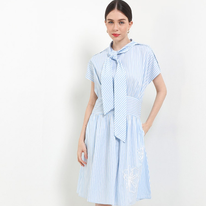 White Mode Utha Dresses - Dress Salur Aqua Blue - Pakaian Wanita Dresses Cewek