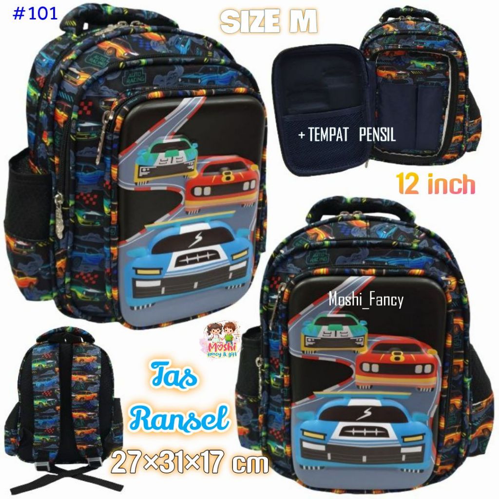 Tas Ransel TK Karakter dan Pencil Case / Tas Gendong Anak Laki-Laki Boy / Tas Sekolah Anak Car - Mob