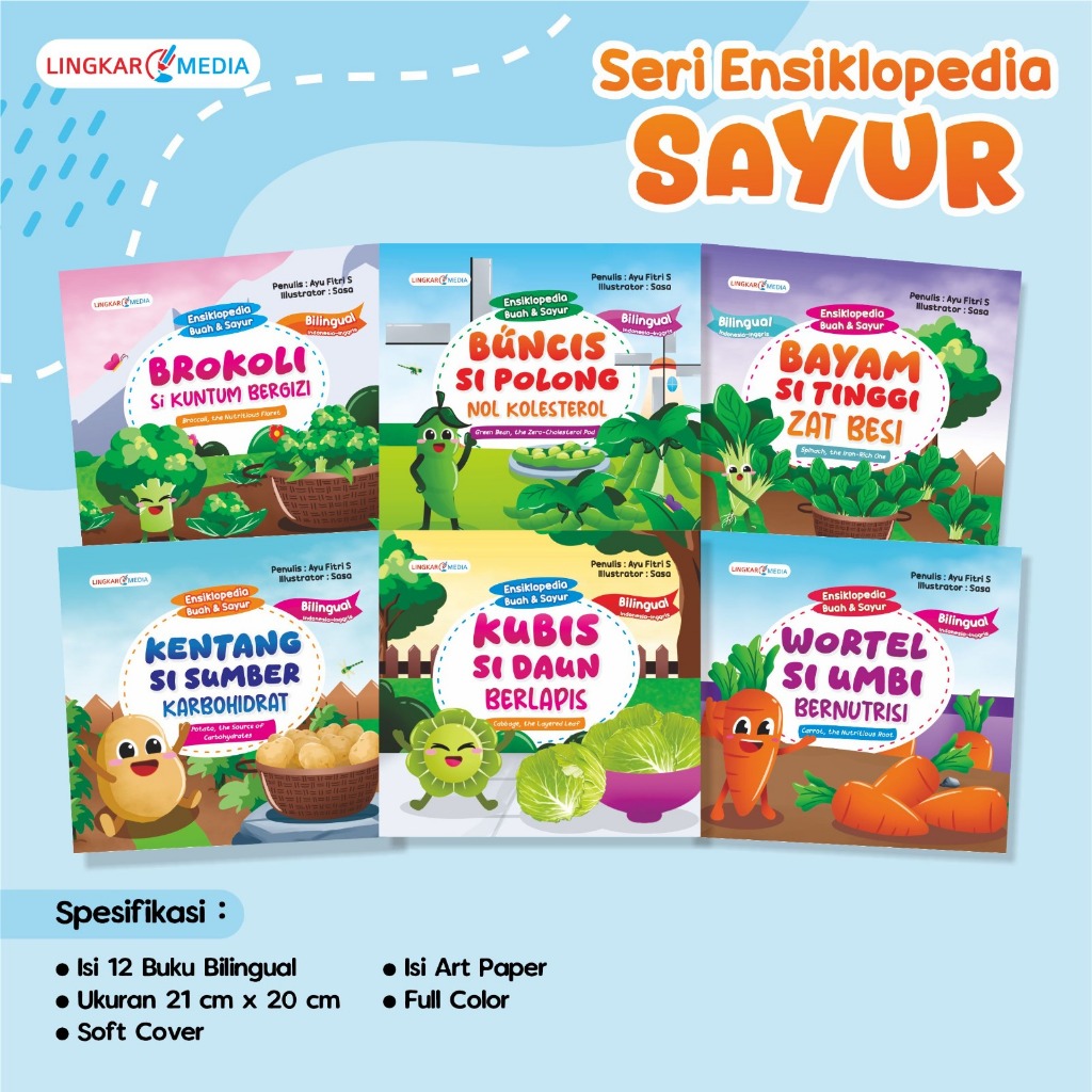 Buku Cerita Anak Ensiklopedia Sayur (Paket Isi 6 Buku) Bilingual - Lingkar Media