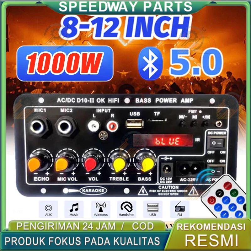 D10 II 1000W Bluetooth Amplifier Board Karaoke 8-12Inci HIFI BASS Speaker AC 220V 12V 24V Suara Ster