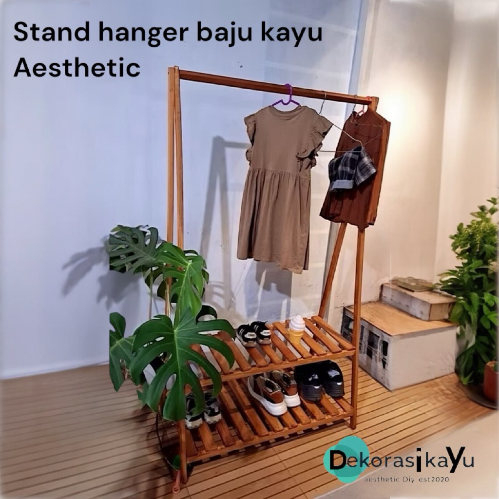 wide stand hanger gawang gantungan baju kayu minimalis aesthetic multifungsi / properti live foto pr