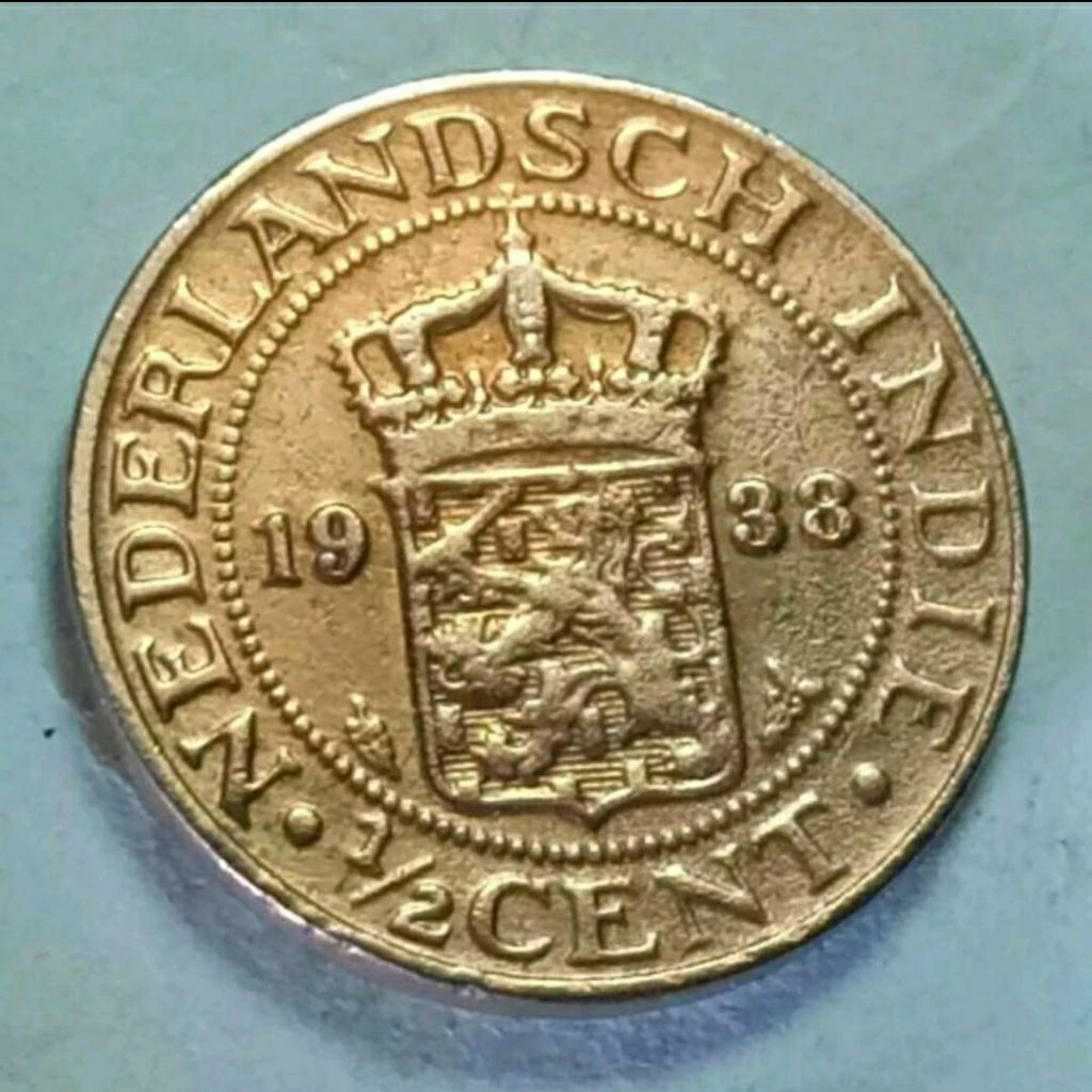 LANGKA 1938 ANGGUR NEDINDIE (1/2)CENT ERA WIHELMINA BLANDA KOLEKSI KUNO  MURAH BANYAK DICARI Kolekto