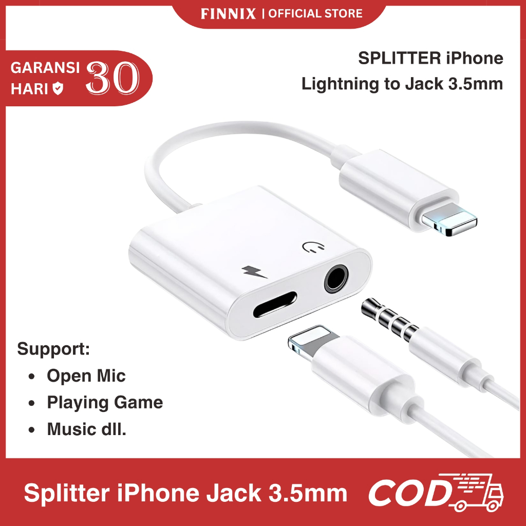 [ Bisa Open Mic ] Splitter Lightning to jack 3.5mm Iphone / Dual Connector Iphone / Conveter Iphone 