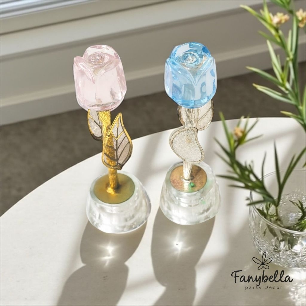 Pajangan meja bunga kristal biru pink