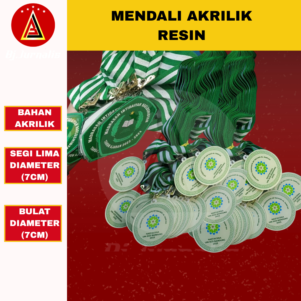 MENDALI AKRILIK BULAT / MENDALI AKRILIK SEGI LIMA /MENDALI RESIN / MENDALI WISUDA / MENDALI ACARA / 