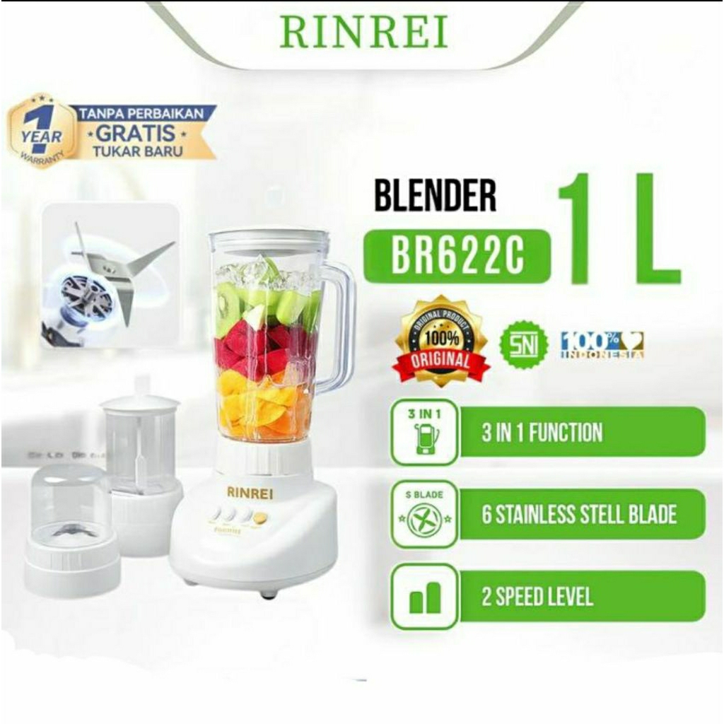 Rinrei BR622C Blender Gelas Plastik 1 L  Garansi Resmi SNI