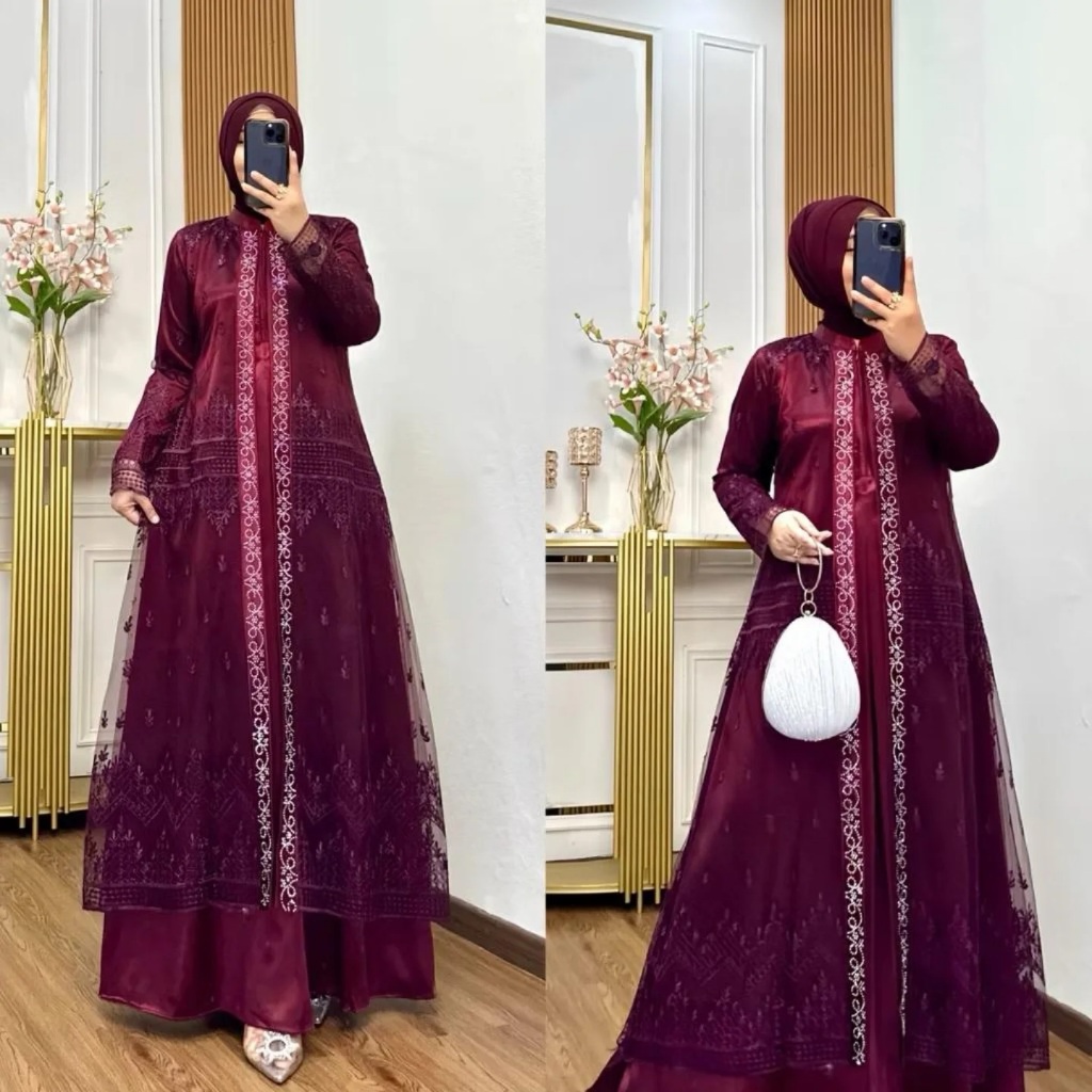 Gamis Brokat Kondangan Ibu Ibu / Nadira Dress / Gamis Mewah Elegan Terbaru 2025 / Dress Wanita Korea