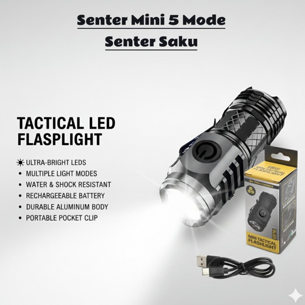 Senter LED Super Terang Senter LED Super Terang Jarak Jauh Center Mini Rechargeable | 3 Jenis Sumber