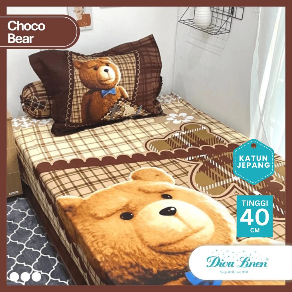 Sprei Teddy Bear Coklat Bahan Katun Jepang Ukuran 120x200 Tinggi 40cm