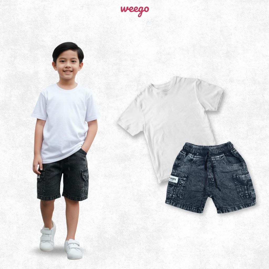 Weego - Levis Celana Pendek Anak Cowok - Setelan Anak Cowok Celana Jeans Pendek & Kaos Korean Style 