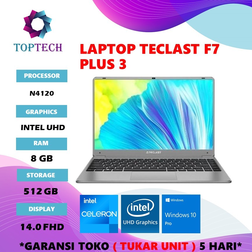 LAPTOP TECLAST F7 PLUS 3 N4120 QUADCORE RAM 8GB SSD 512GB W10 PRO 14.0 FHD GRY