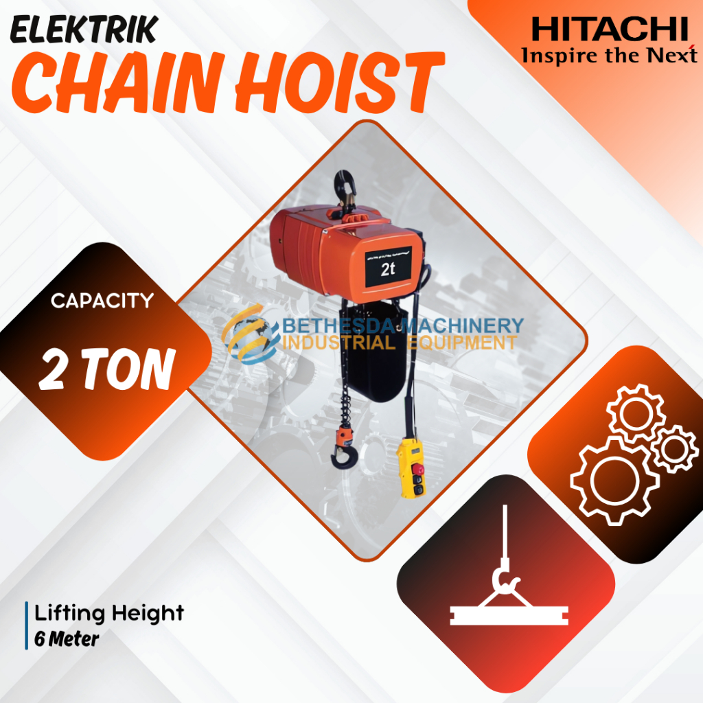 Electric Chain Hoist Hitachi tipe 2 FH Lifting 6 Meter Kap.2Ton High Speed