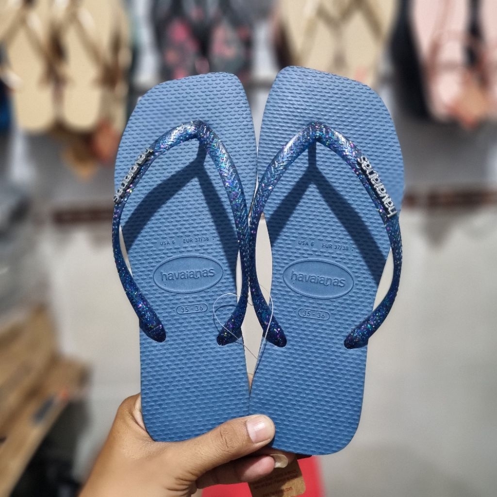 Sandal Wanita Original Havaianas Slim Square Logo Metalic