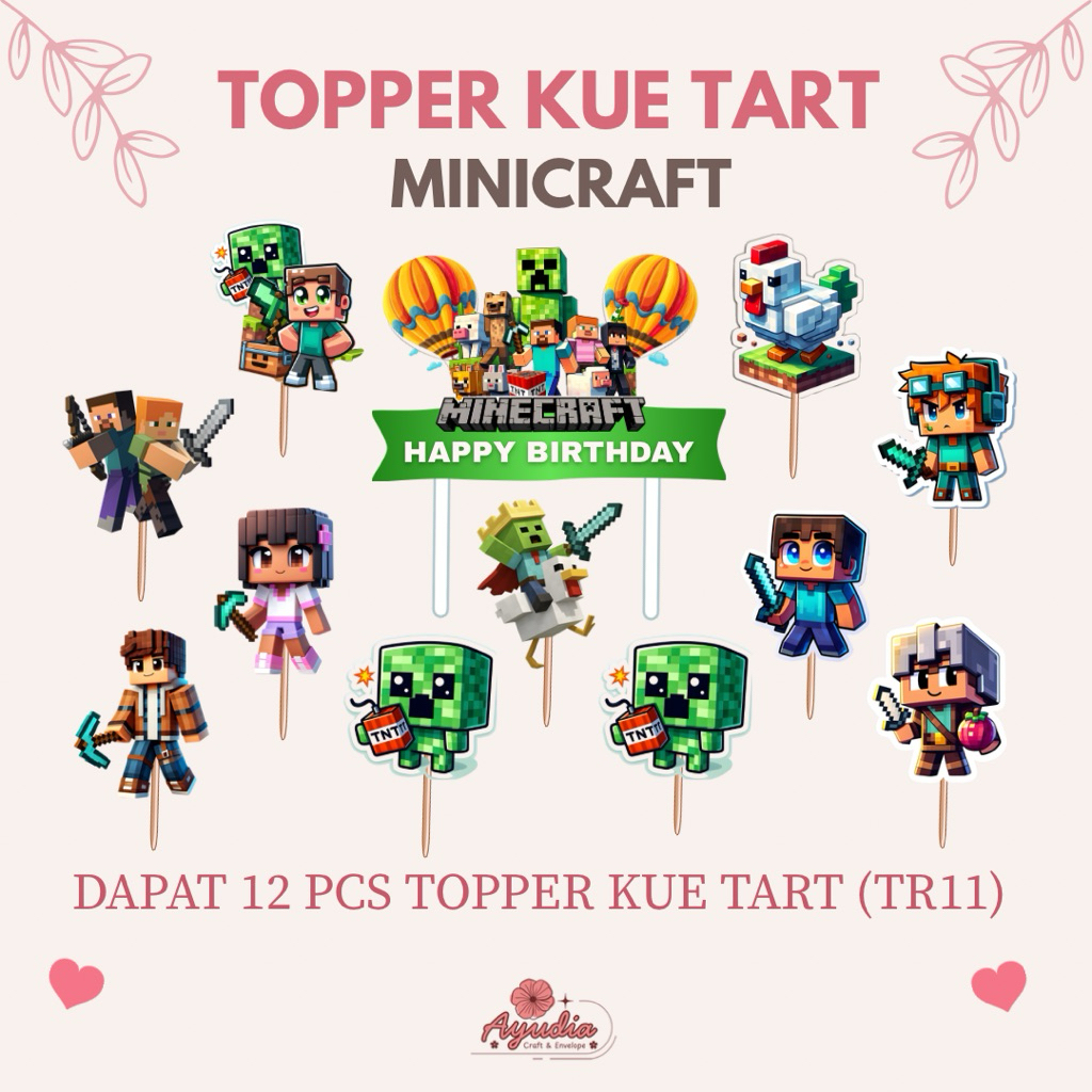 TR11 - Topper Minicraft / Topper Kue Ulang Tahun / Topper Cake Tart Happy Birthday / Dekorasi Kue Ul