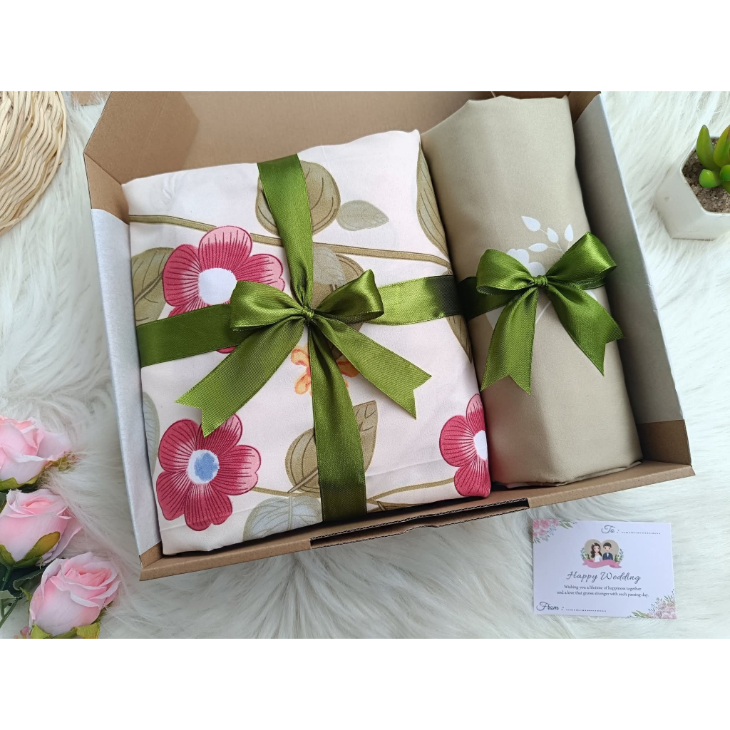 Wedding Hampers isi Sprei, Kado pernikahan berisi sprei Lady rose, Set giftbox untuk pernikahan