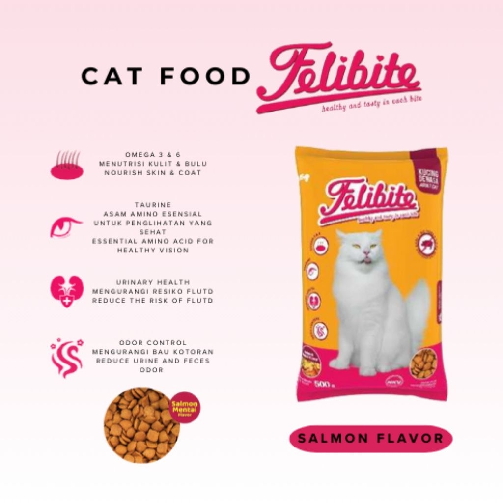 Felibite Salmon 500gr - makanan kucing kering rasa salmon yang mengandung nutrisi seimbang dengan om