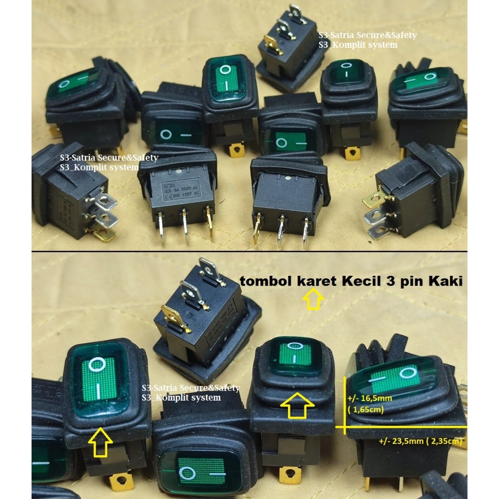 Hijau tombol WP 3PIN kaki AC 16A 250V KCD1 bagus IO I O 3 Kaki On Off karet Saklar Waterproof kecil 
