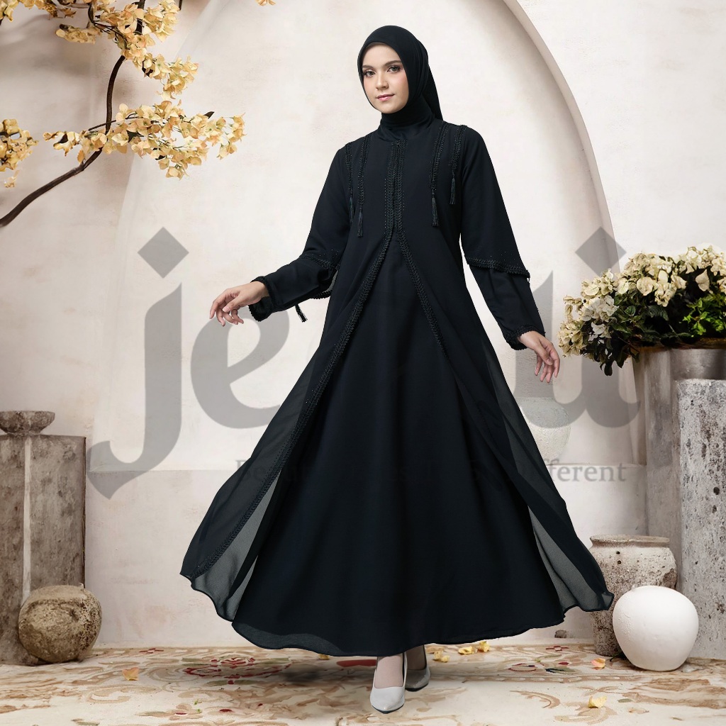 JENAI Gamis abaya hitam turkey wanita terbaru mewah dan elegan