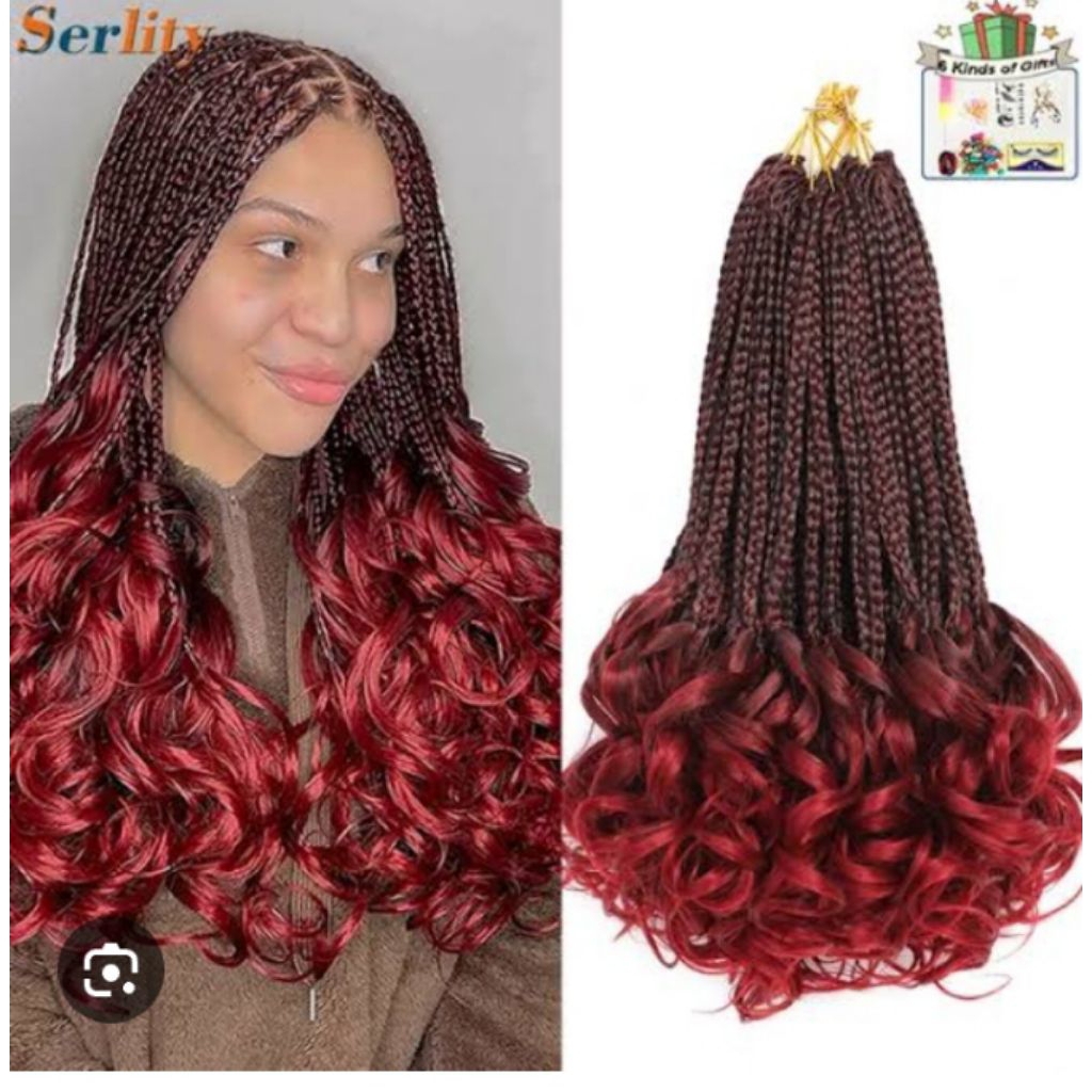 Rambut Sambung Sulam Kepang Ikal, Atau Kepang Curly Warna Hitam Merah Cabai.
