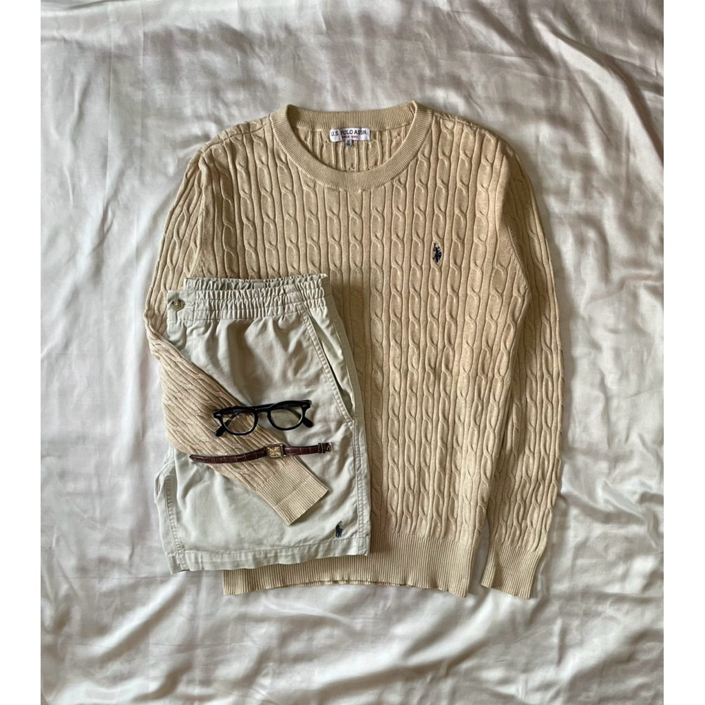 USPA Beige Cable Knit Sweater