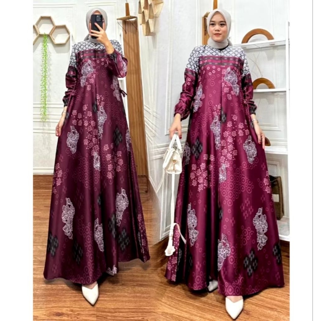 Fatihah Collection - Gamis Silk Motif - Gamis Silk Premium Motif Terbaru - Gamis Busui - Dress Konda