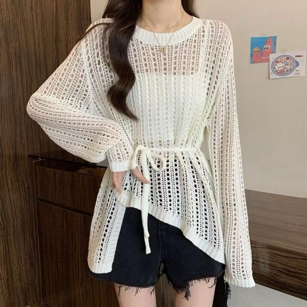 zie outer rajut berongga - outer rajut jaring tali - outer rajut jaring korean style