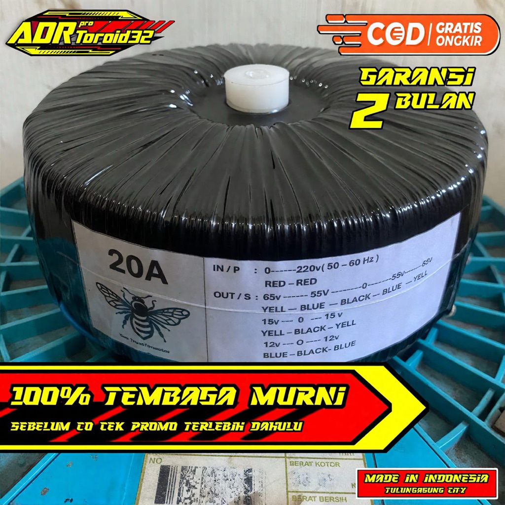 Trafo Donat 20A ct65 Bee full tembaga murni import