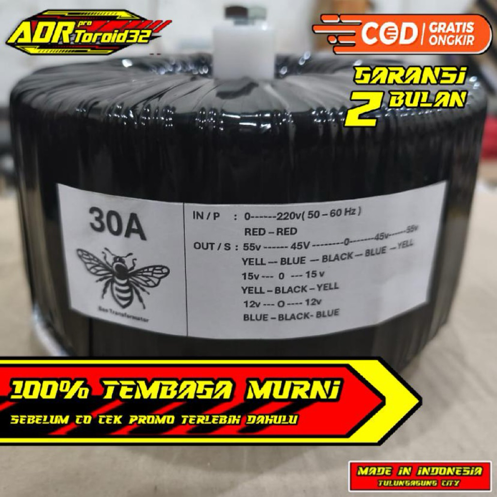 Trafo Donat 30A ct55 Bee full tembaga murni import