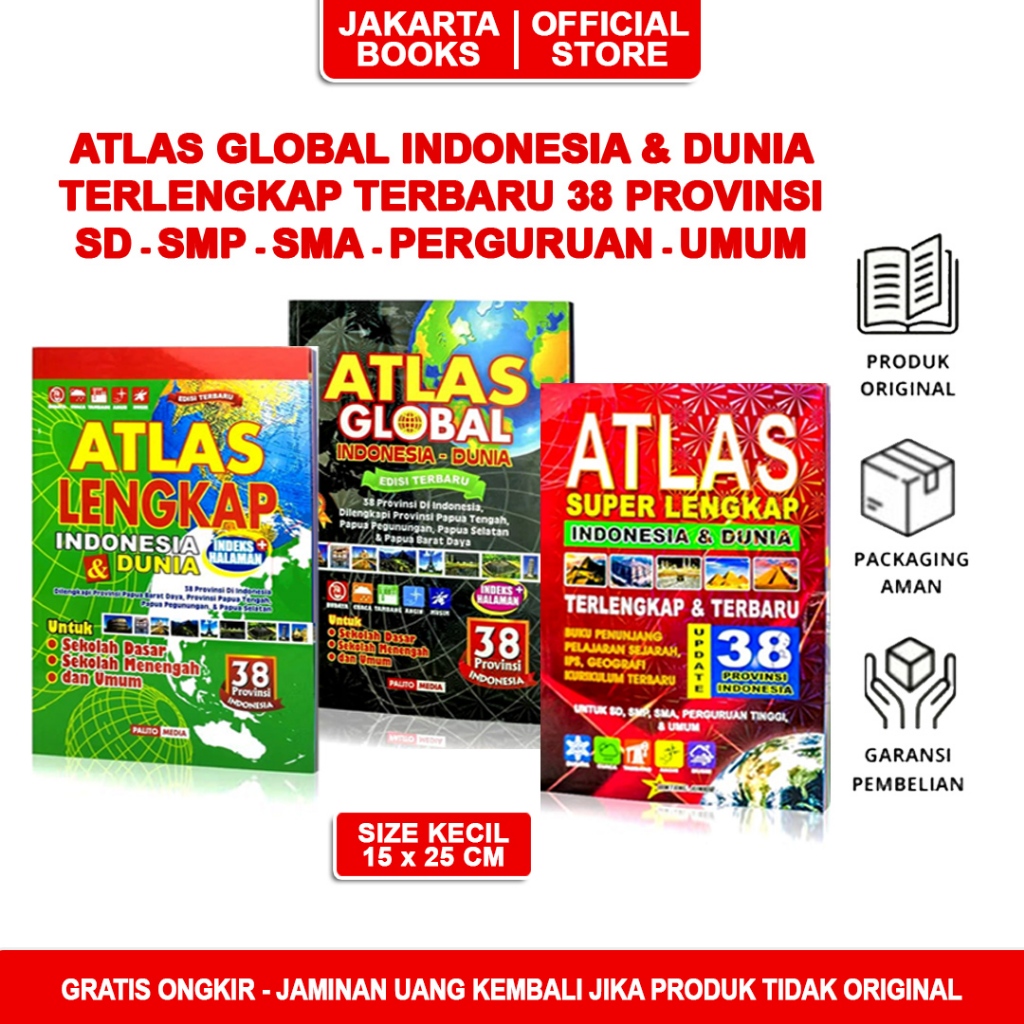 Buku Atlas 38 Provinsi Edisi Terbaru / Atlas Lengkap Indonesia & Dunia Dan Atlas Global Indonesia Du
