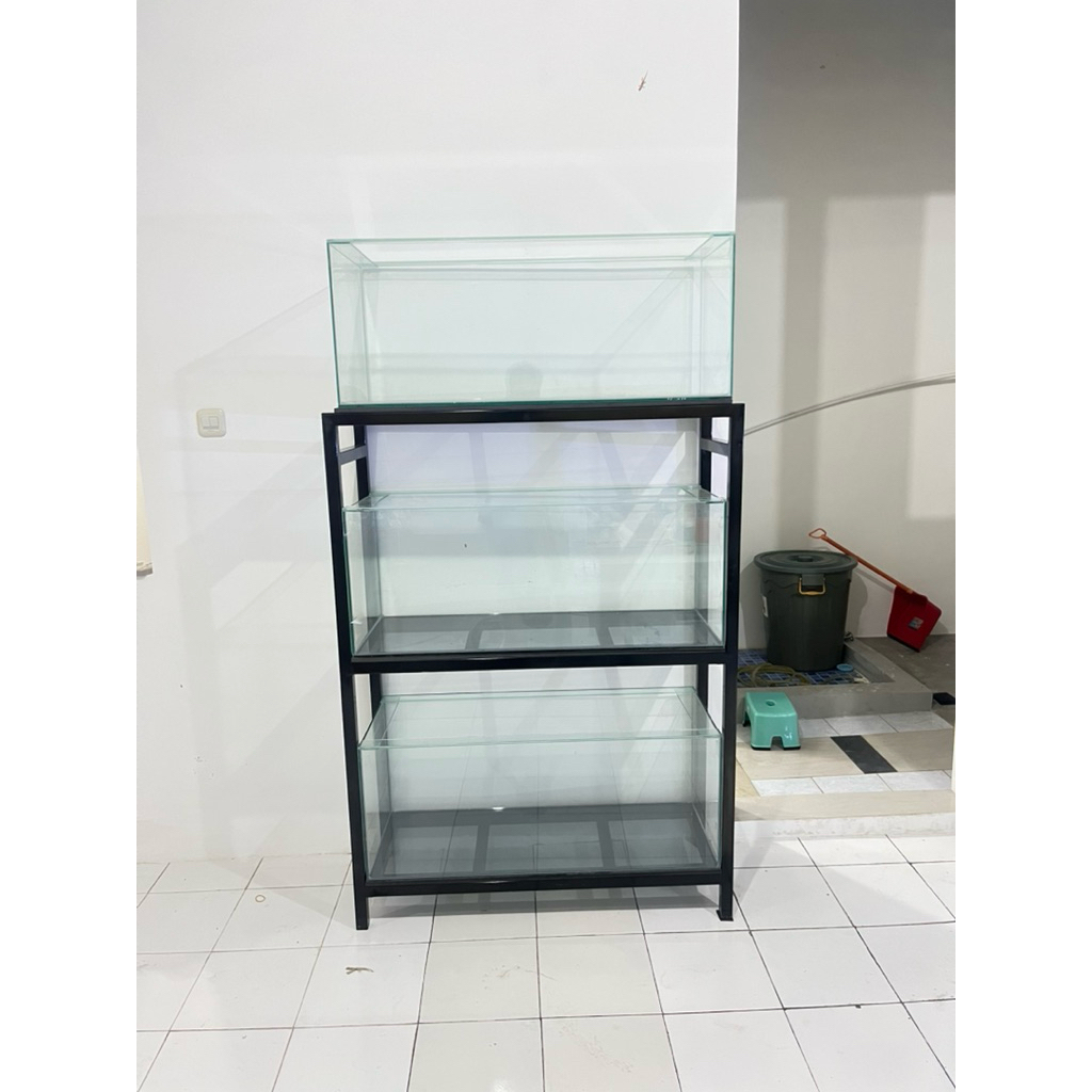 PAKET AQUARIUM 3 SUSUN 100x40x40 KACA DASAR 8MM KELILING 5MM