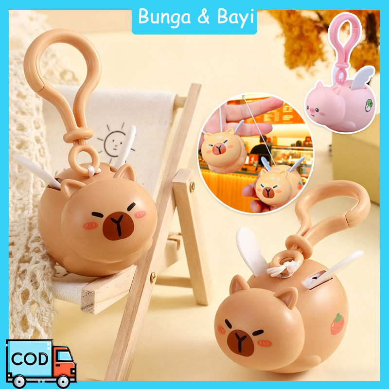 Gantungan Kunci Kapibara Terbang Cute Tarik Tali Babi Terbang Kecil Schoolbag Pendant Ornamen