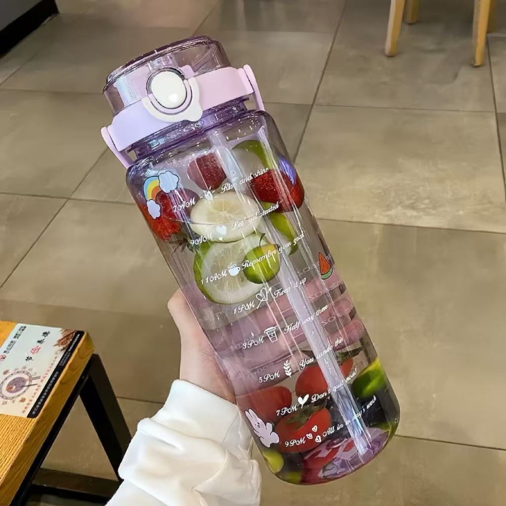 Botol minum Jumbo 2 LITER Motivasi Penanda waktu Tritan Quifit Handle BENING 2000ML - Botol Minum 2L
