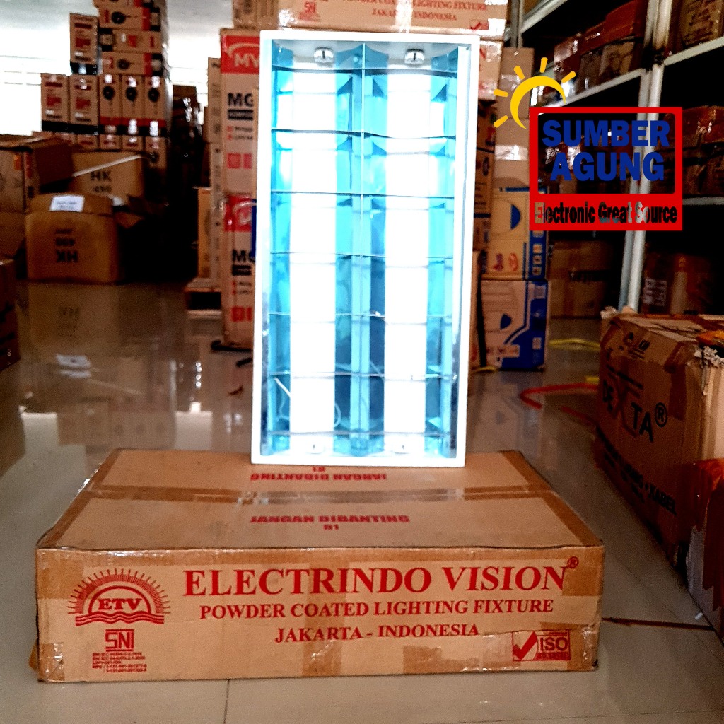 Kap Lampu RMI 2x18 Electrindo Vision Gantung Tanam ETV SNI ISO Sudah Include Kabel Untuk Lampu Neon 
