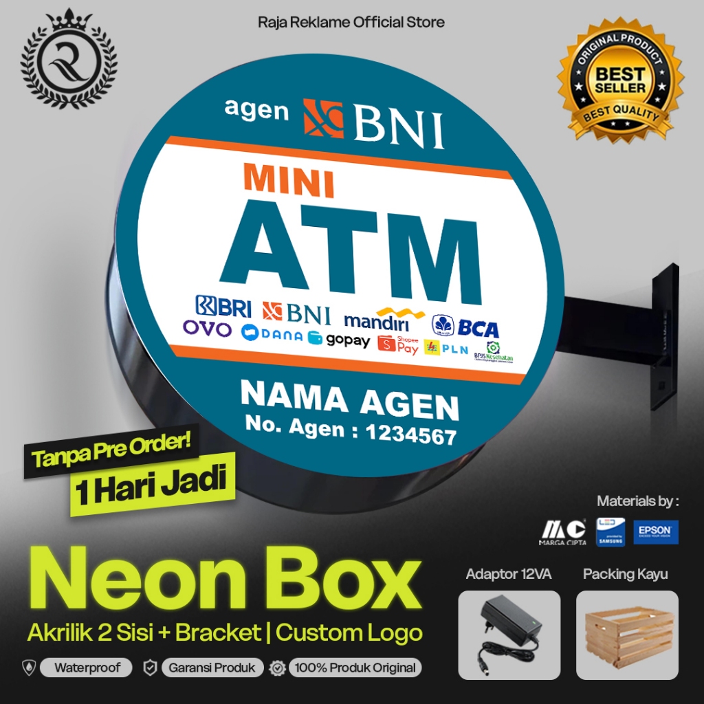 Neon Box Agen BNI Siap Pasang 2 sisi | Neon Box Akrilik Outdoor Free Design