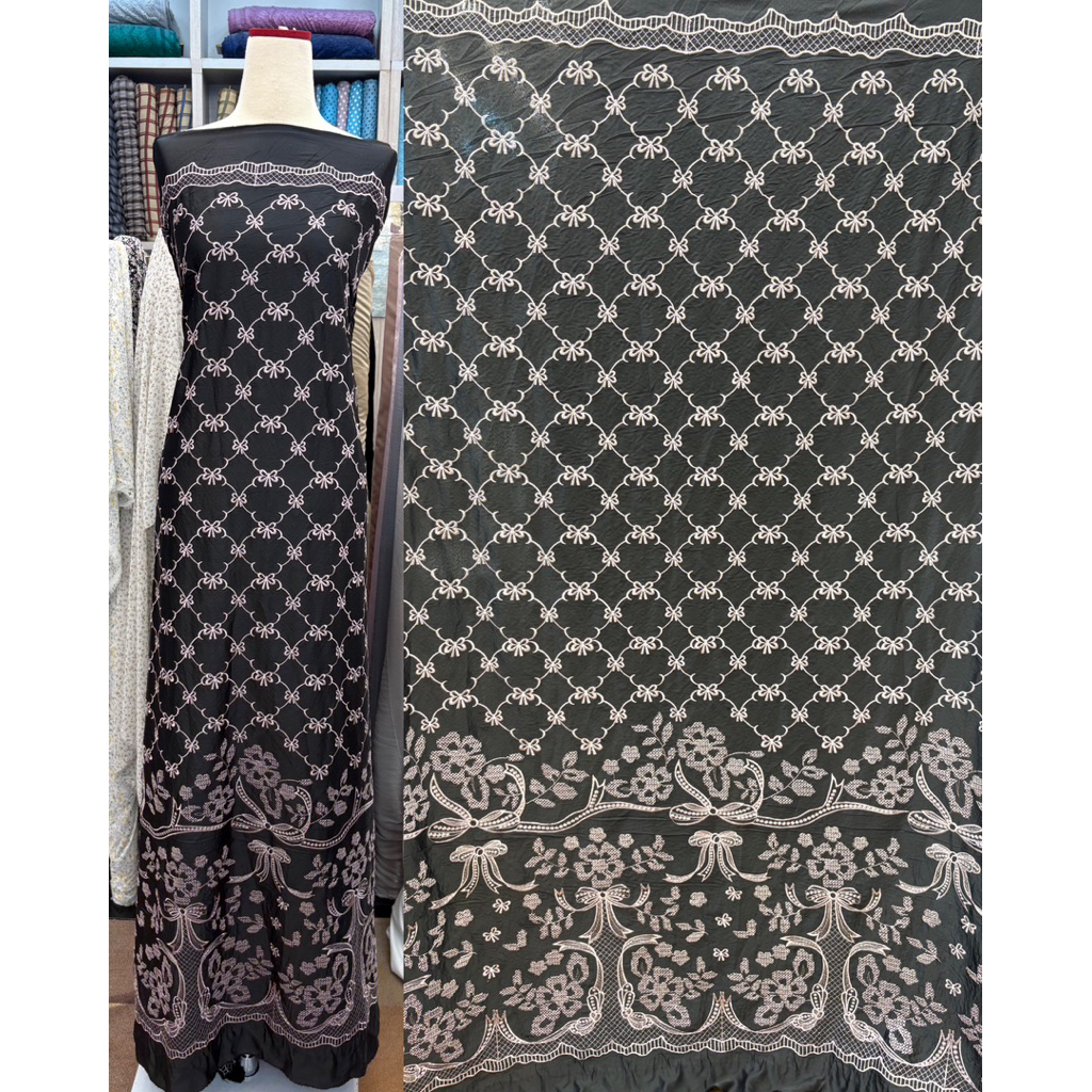 0.5 M / VEER TEXTILE Bahan Satin Silk Bordir Premium Pita Etnik Halus Gamis Dress