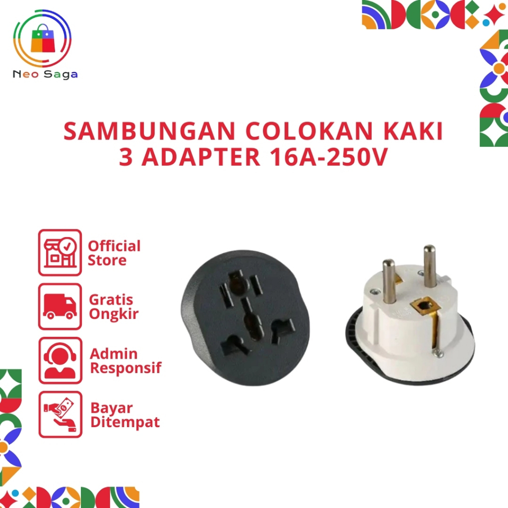 Over Steker Universal / Sambungan Colokan Kaki 3 Adapter 16A -250V NeoSaga