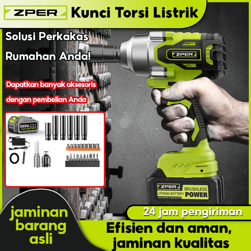 ZPER Kunci Impact Impact Wrench Brushless Cordless Bor Impact Baterai Listrik Electric Rechargeable
