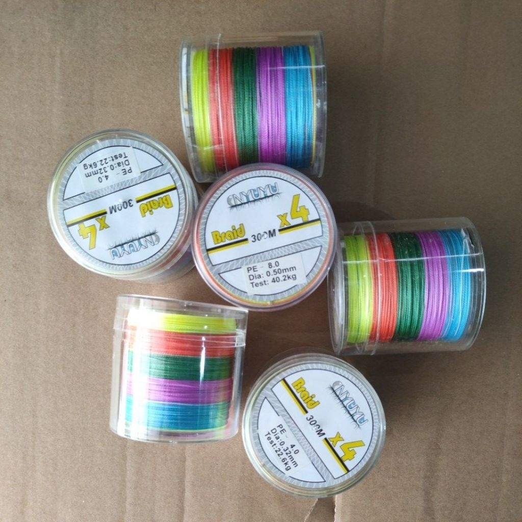 senar pe 300 meter multicolor NYUYU X4 senar pancing pe multicolor