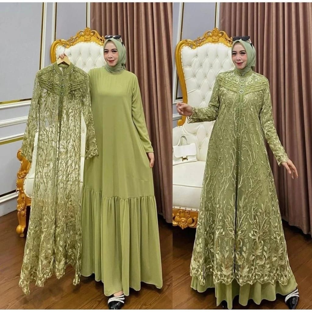 Zella drees Fuul lapisan Brokat Terbaru Elegan Dan Terlaris Gamis Outlet Brokat Pesta