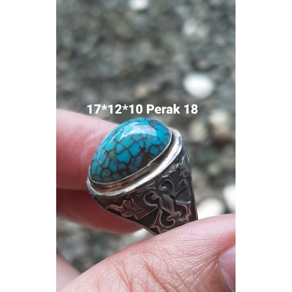 Natural Cincin Pirus Mesir Blue Fancy Ceplok Kuro Jenong Dim Kantoran Ring Perak Murah Berkualitas