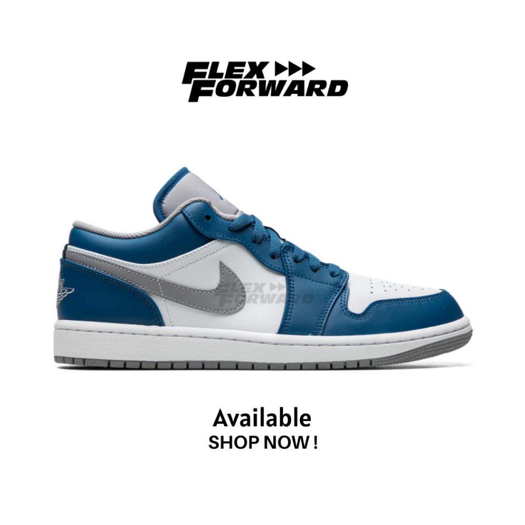 FlexForward. - Air Jordan 1 Low Grey Blue White True Blue Grey White Authentic