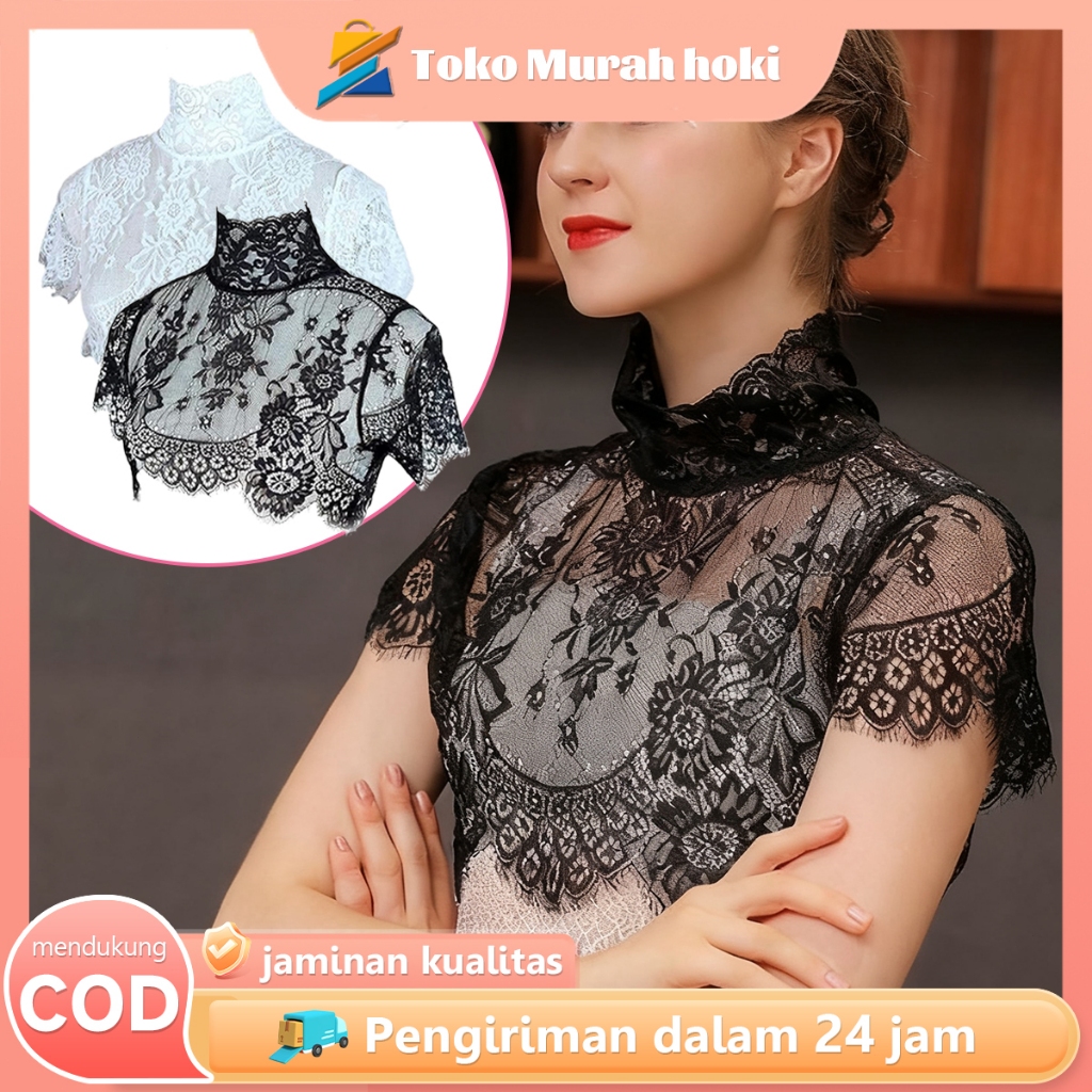 Kerah Palsu Renda Kerah Baju Wanita Korean Style Lace Collar Kerah Penutup Leher High