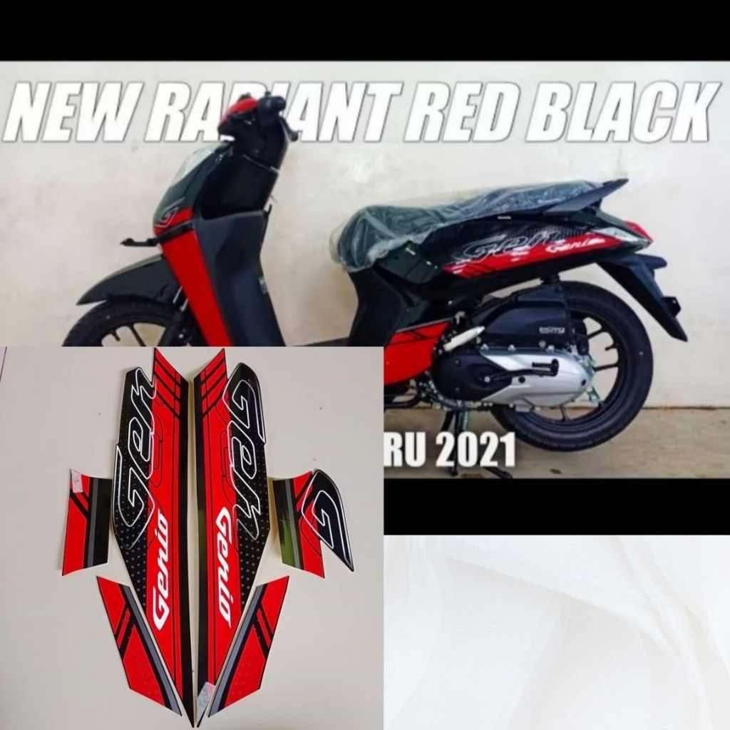 Stiker Striping Lis Body Motor Genio 2021 Hitam Merah