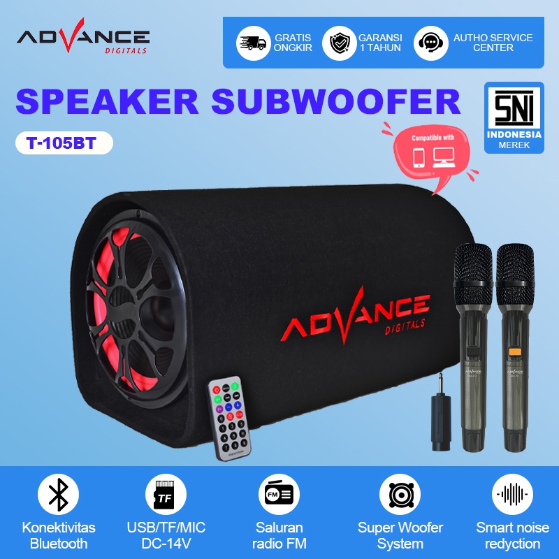 Advance T105 BT -12 inch  Multimedia bluetooth Portable Speaker Radio FM with Subwoofer System +1 Tw