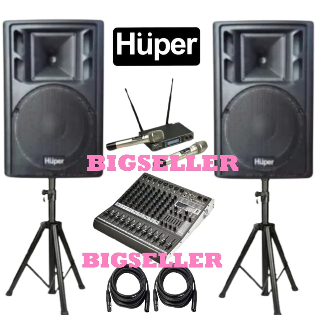 Paket Sound System Huper HA400 15Inch Aktif Komplit Mixer Ashley Super M8 PRO Dan Mic Wireless Ashle